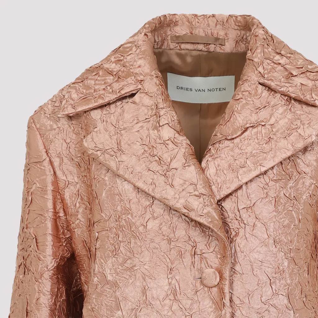 Dries Van Noten Crinkle Effect Single Breasted Coat