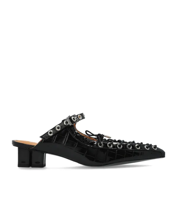 Ganni Lace-Up Oleatex Mules