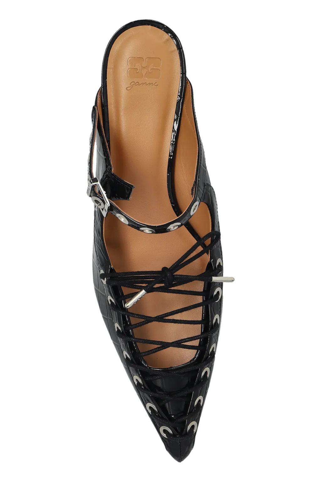 Ganni Lace-Up Oleatex Mules