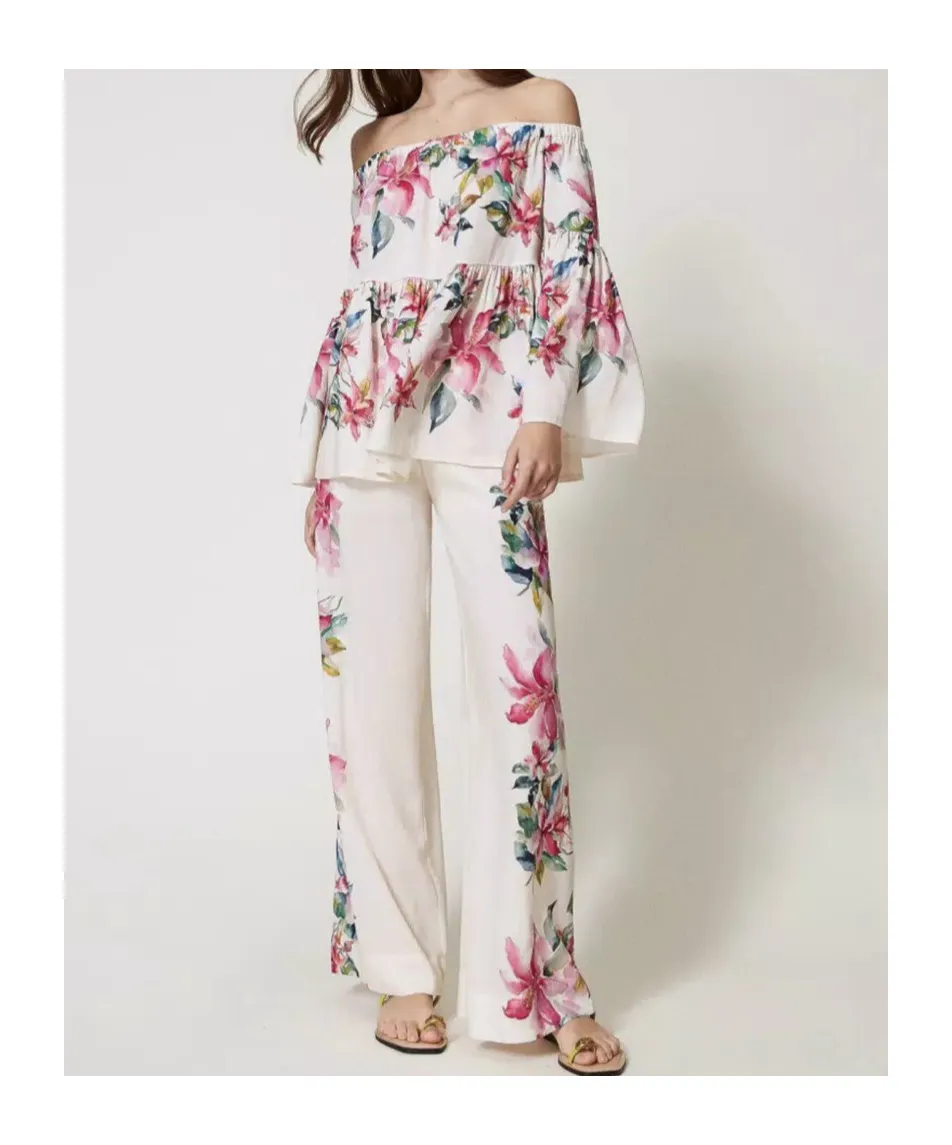 Floral-Print Wide-Leg Trousers