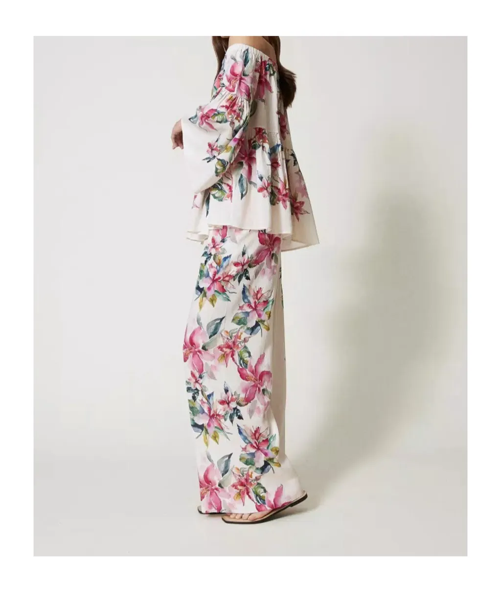 Floral-Print Wide-Leg Trousers