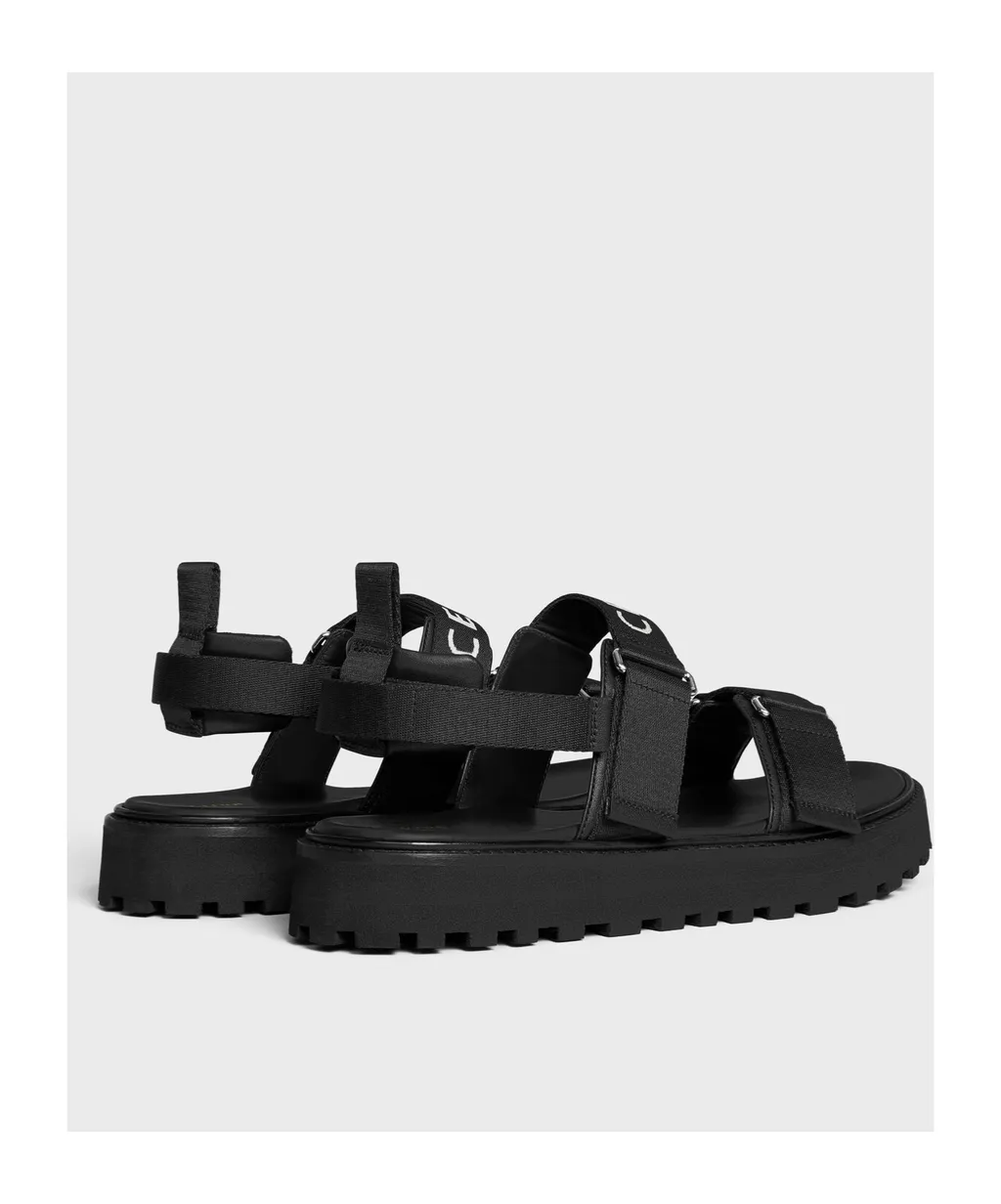 Celine Billie Strappy Sandal In Jacquard And Calfskin Celine