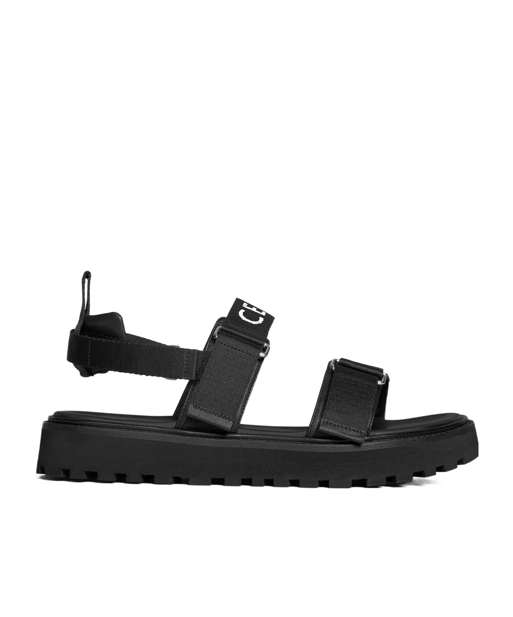 Celine Billie Strappy Sandal In Jacquard And Calfskin Celine
