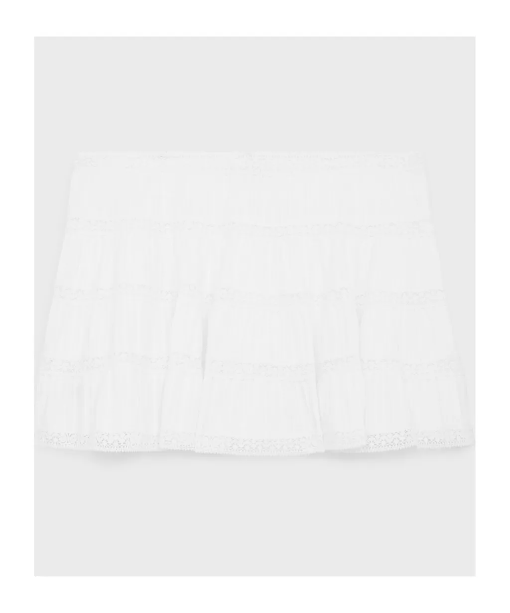 Mini Skirt With Embroidered Trims In Batiste Cotton