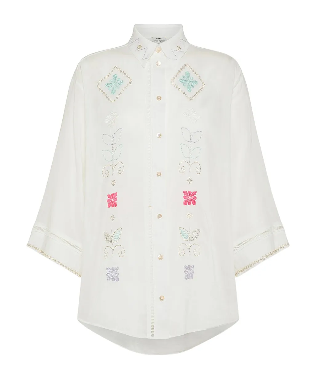 Half–Sleeve Voile Shirt With “Oniric Blossom” Embroidery Pattern
