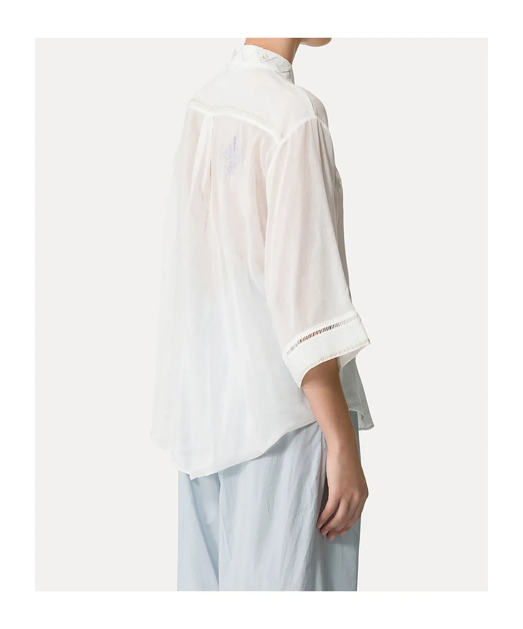 Half–Sleeve Voile Shirt With “Oniric Blossom” Embroidery Pattern