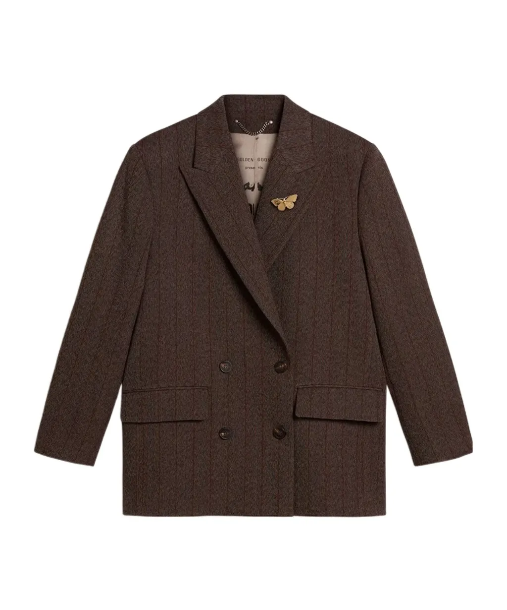 Pinstripe Butterfly-Brooch Blazer