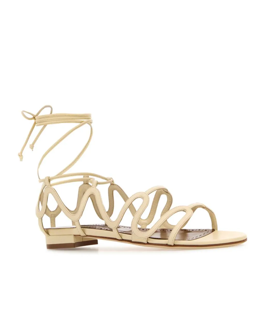 Manolo Blahnik Fawdaflat Cut-Out Detailed Ankle-Tied Sandals