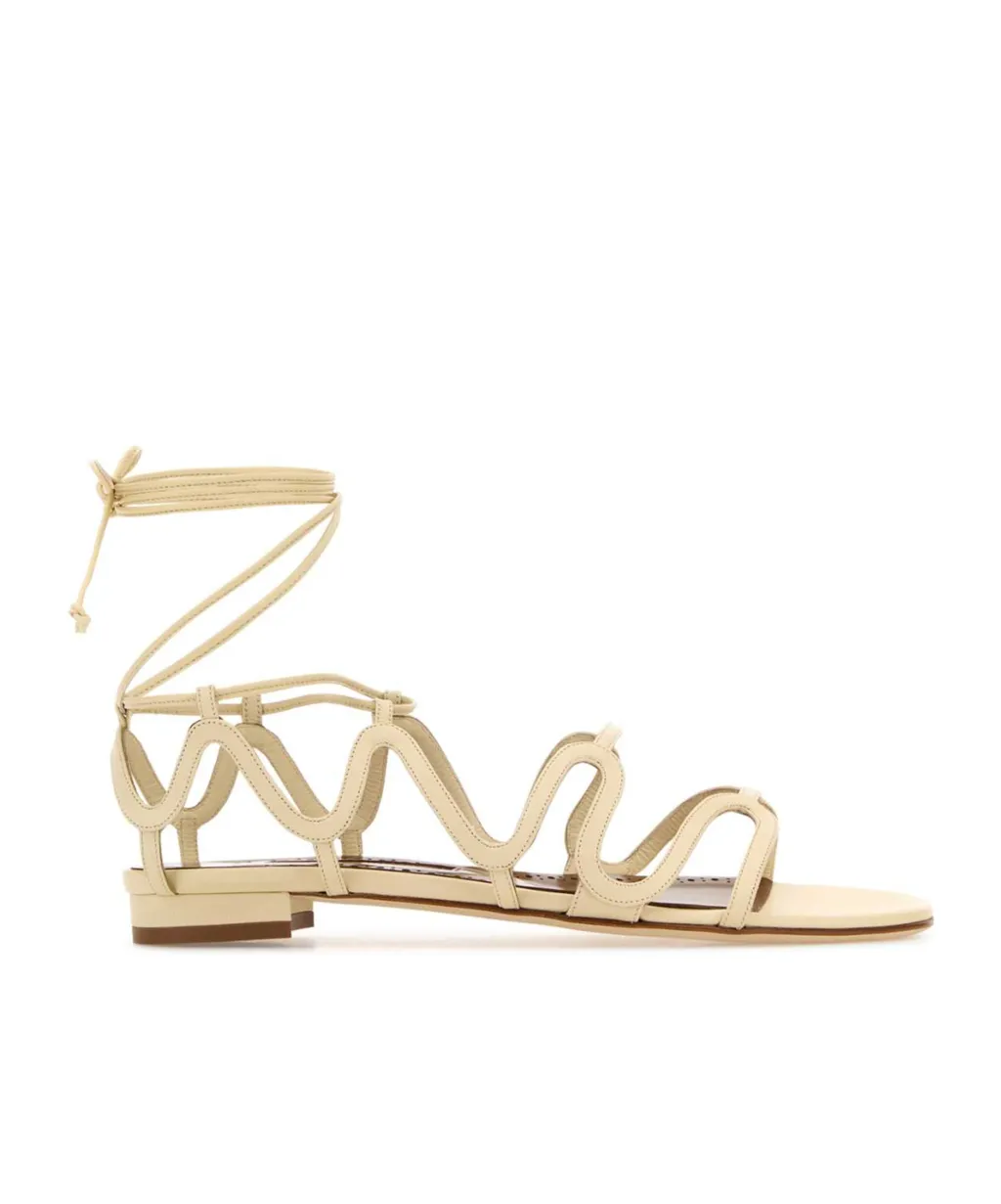 Manolo Blahnik Fawdaflat Cut-Out Detailed Ankle-Tied Sandals