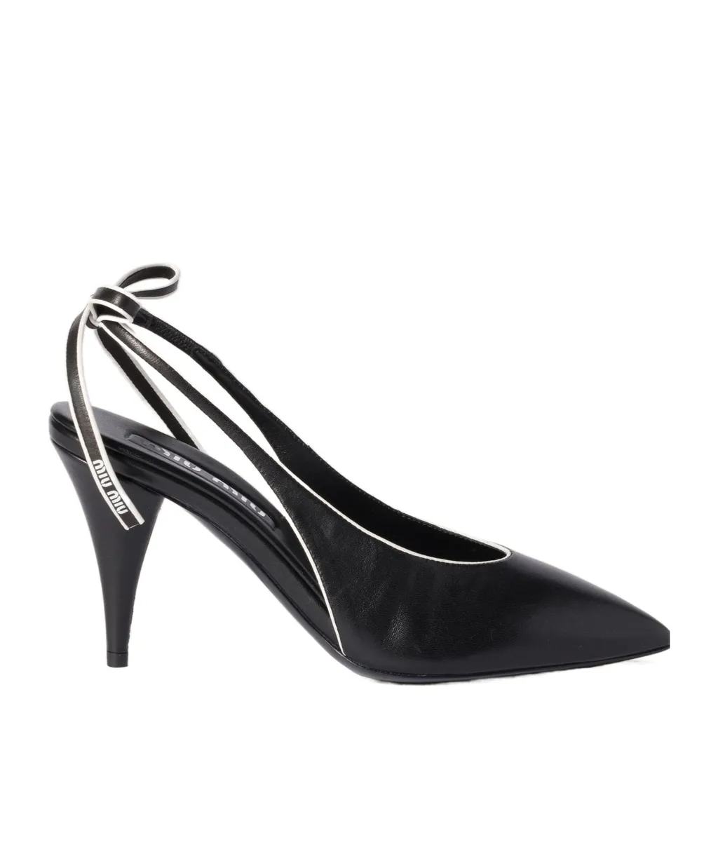 Miu Miu Bow-Detailed Pointed-Toe Slingback Pumps