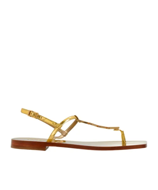 Versace Logo Applique T-Strap Sandals