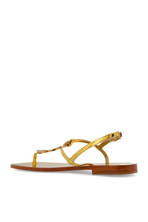 Versace Logo Applique T-Strap Sandals