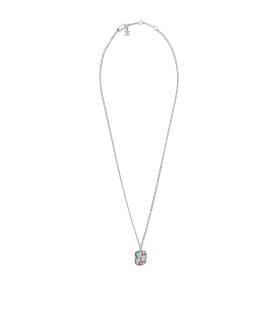 Iced Triomphe Pendant Necklace In Strass And Brass With Rhodium Finish