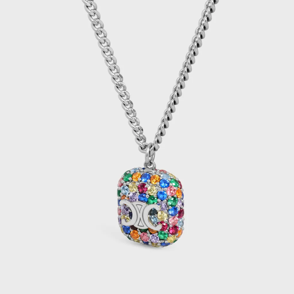 Iced Triomphe Pendant Necklace In Strass And Brass With Rhodium Finish