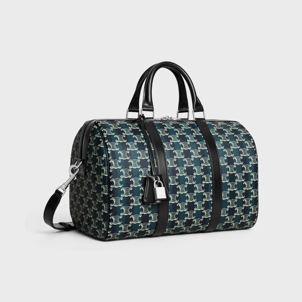 Large Boston In Striped Triomphe Canvas And Calfskin