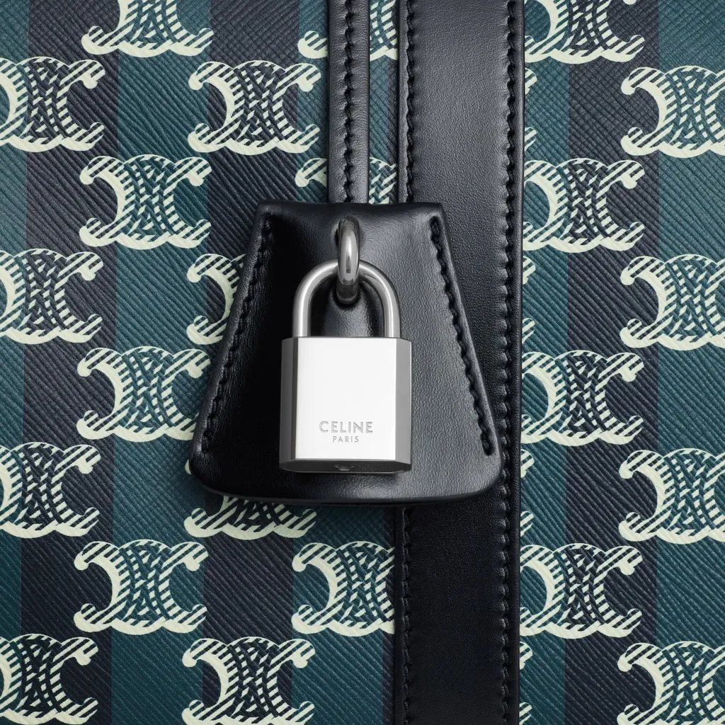Large Boston In Striped Triomphe Canvas And Calfskin