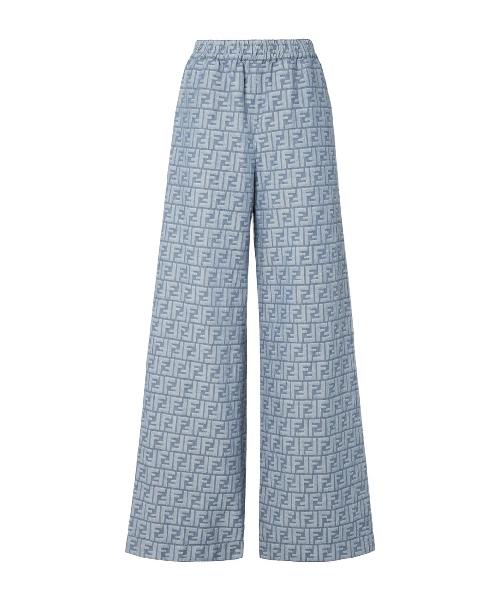 Fendi Ff Chambray Wide-Leg Pants