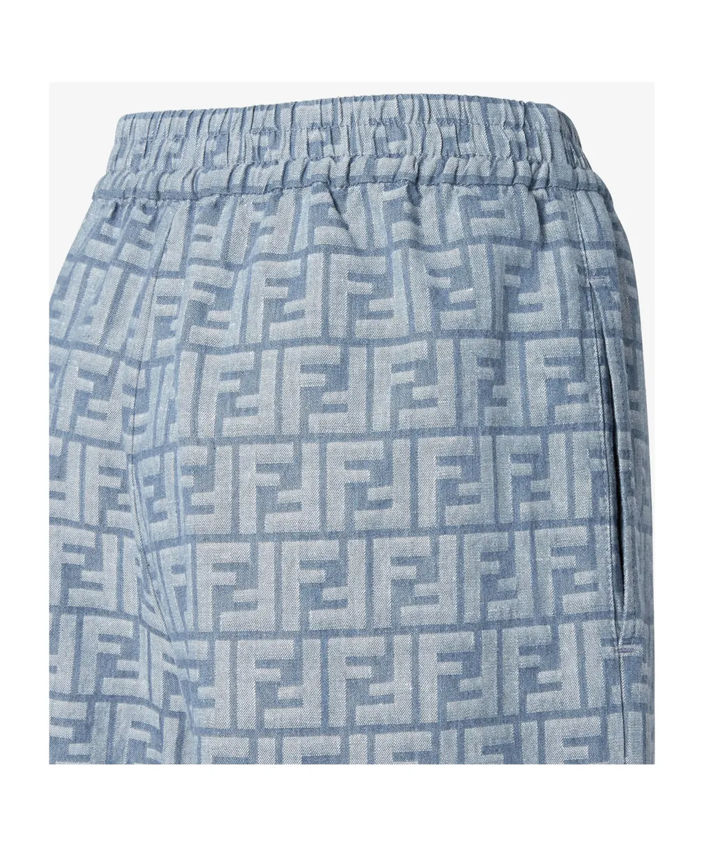 Fendi Ff Chambray Wide-Leg Pants