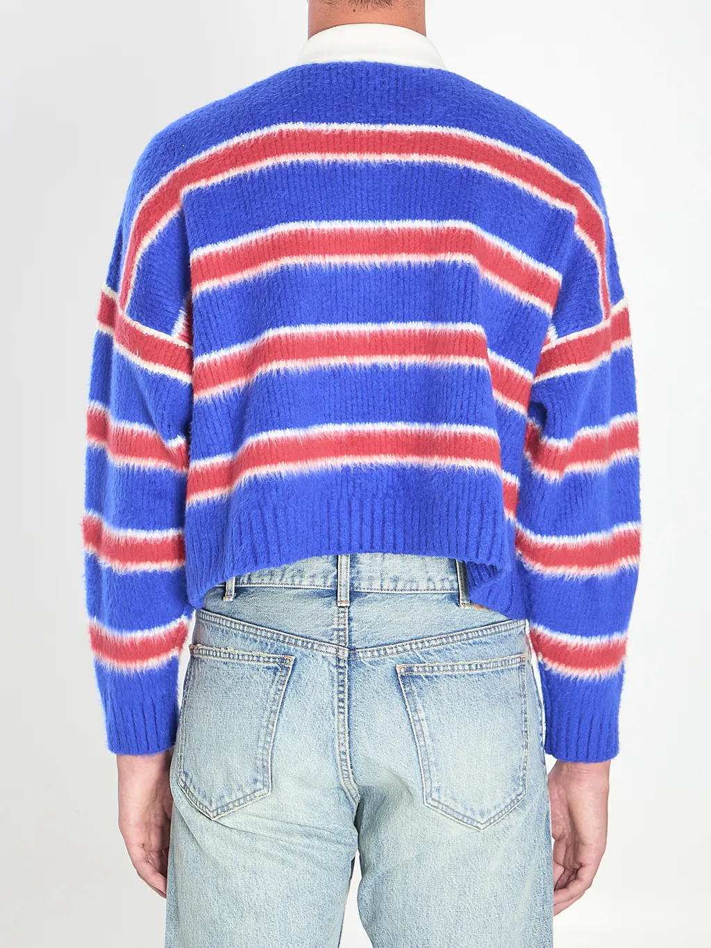 Polo Sweater In Brushed Striped Cotton