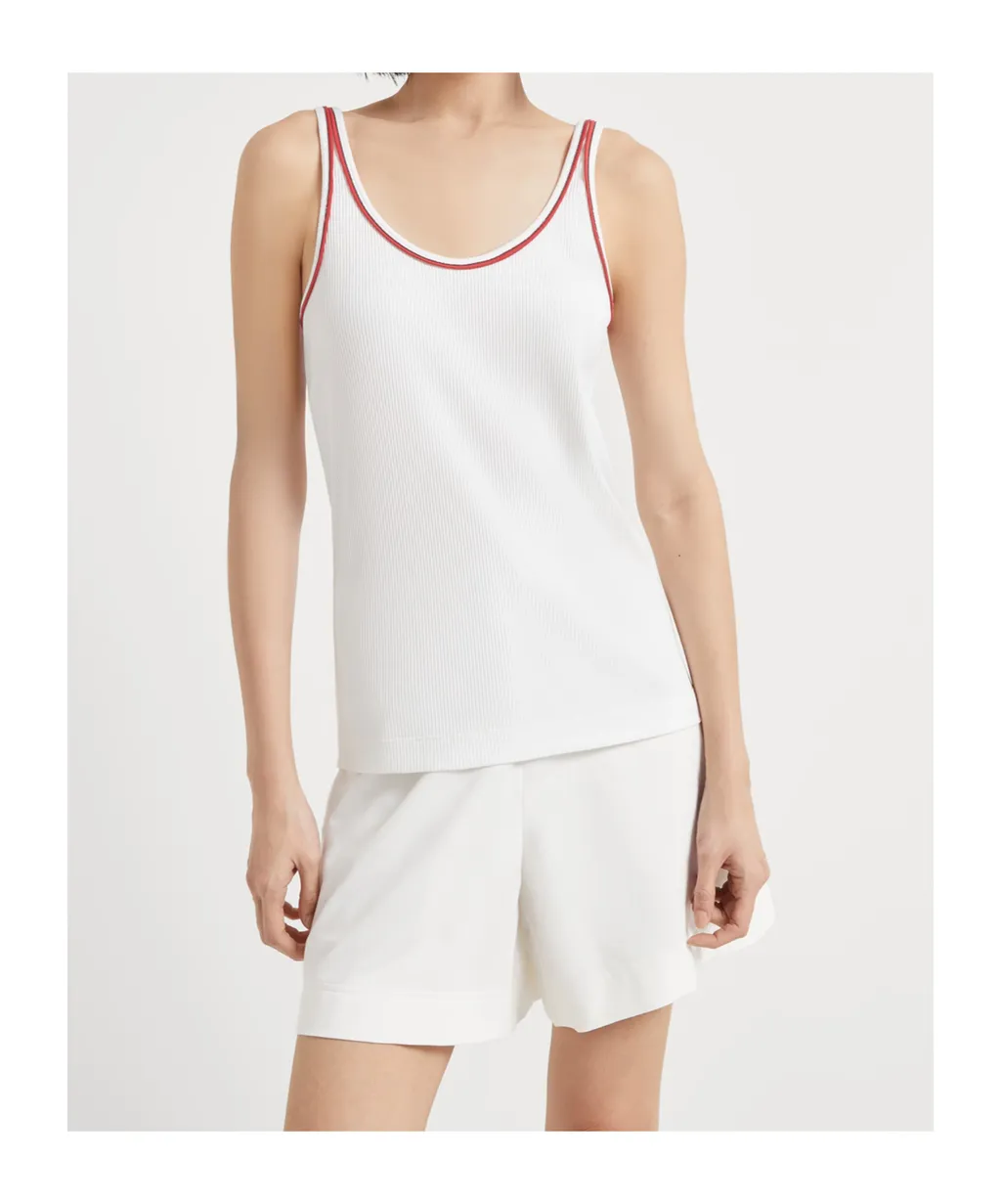 Brunello Cucinelli Piped-Trim Ribbed Tank Top