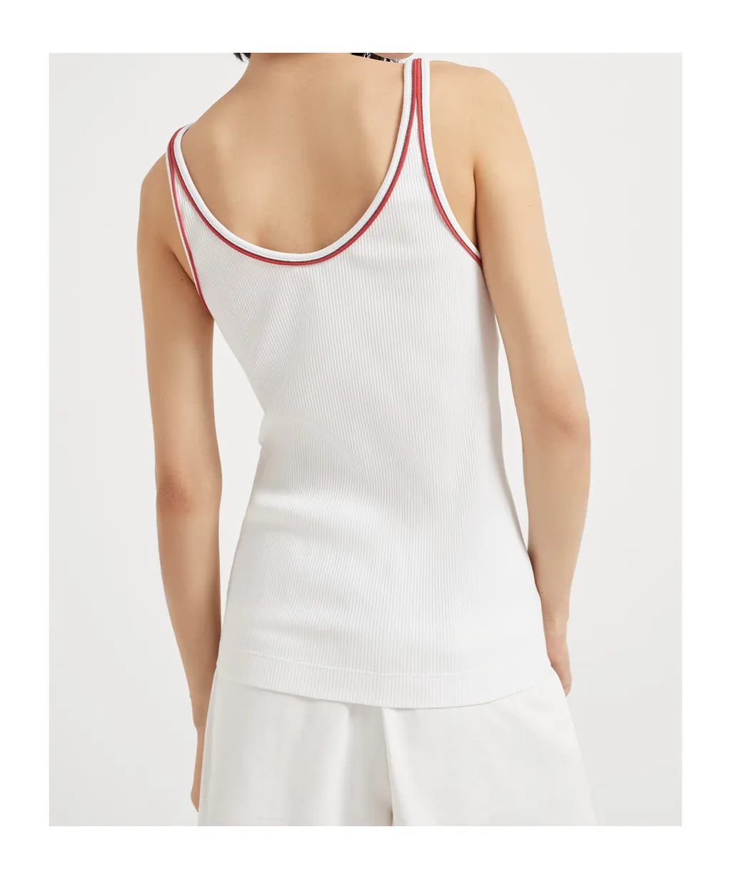 Brunello Cucinelli Piped-Trim Ribbed Tank Top