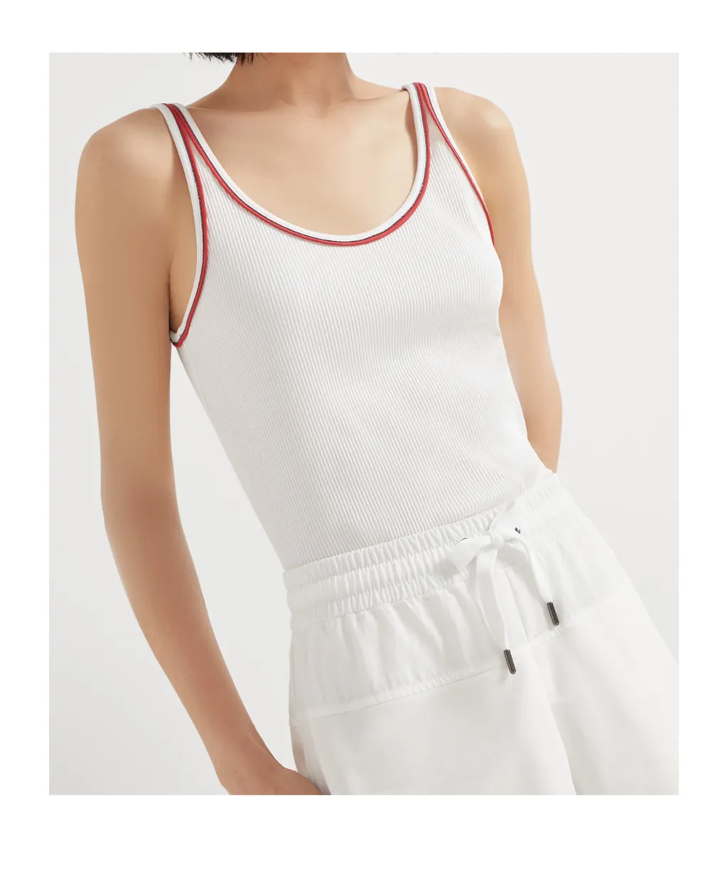 Brunello Cucinelli Piped-Trim Ribbed Tank Top