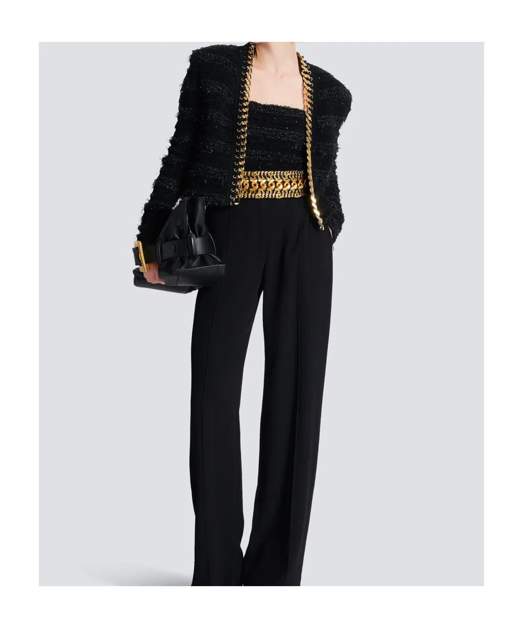 Balmain Chain Detailed Edge-To-Edge Knit Jacket