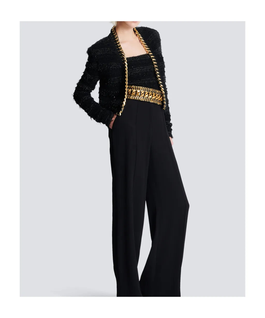 Balmain Chain Detailed Edge-To-Edge Knit Jacket