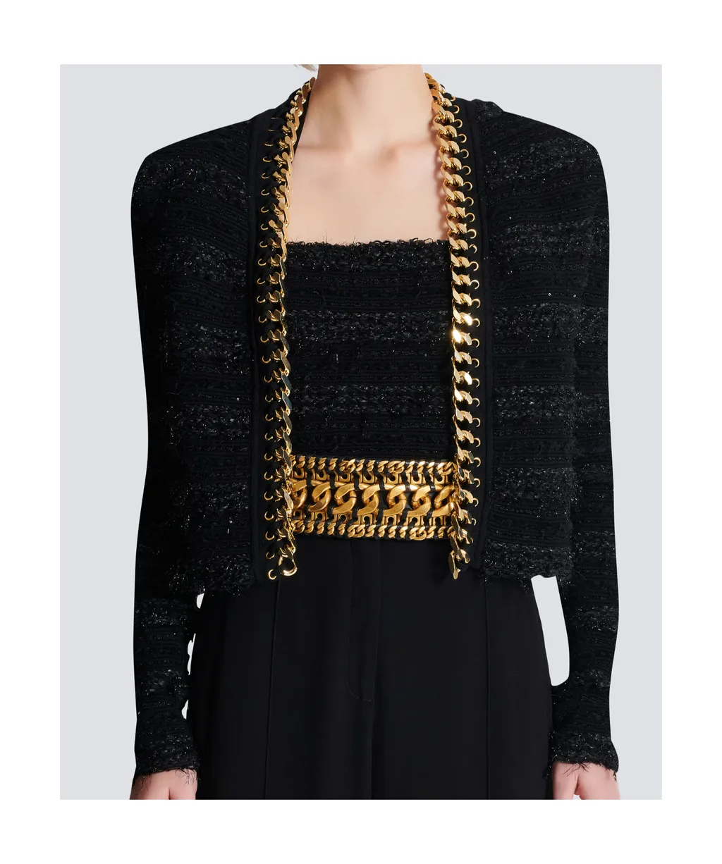Balmain Chain Detailed Edge-To-Edge Knit Jacket