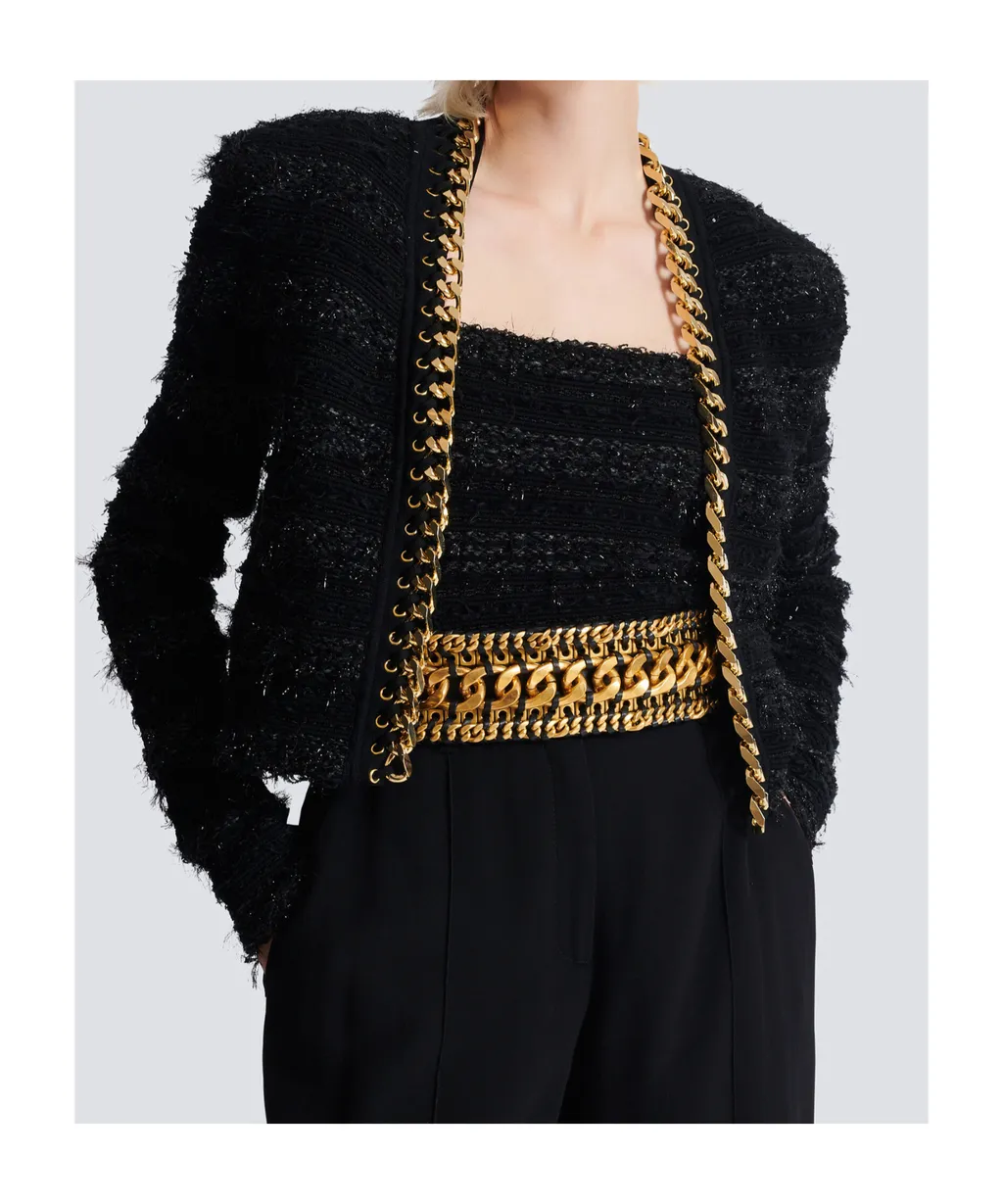 Balmain Chain Detailed Edge-To-Edge Knit Jacket