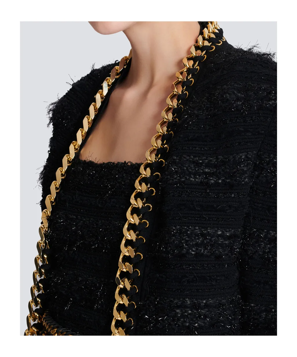 Balmain Chain Detailed Edge-To-Edge Knit Jacket