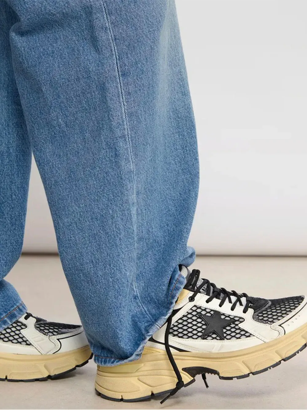 Mesh-Panelled Leather Trainers