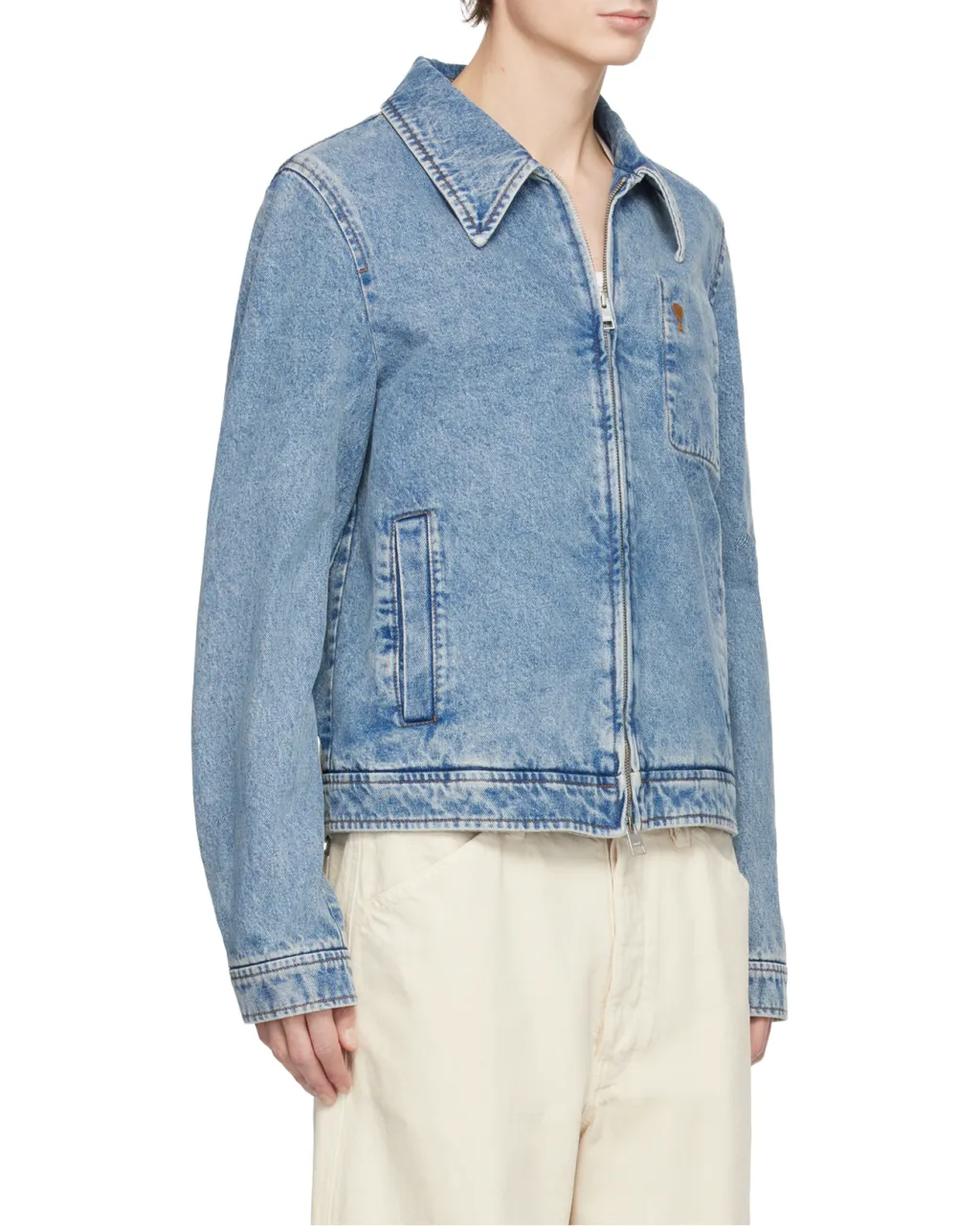 Ami Paris Logo Embroidered Zipped Denim Jacket