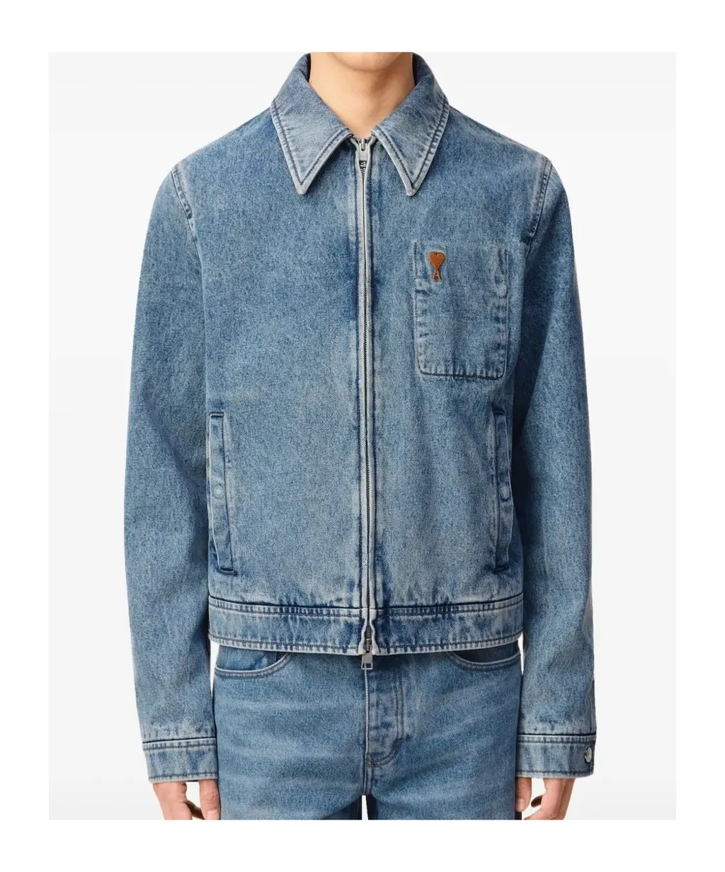 Ami Paris Logo Embroidered Zipped Denim Jacket