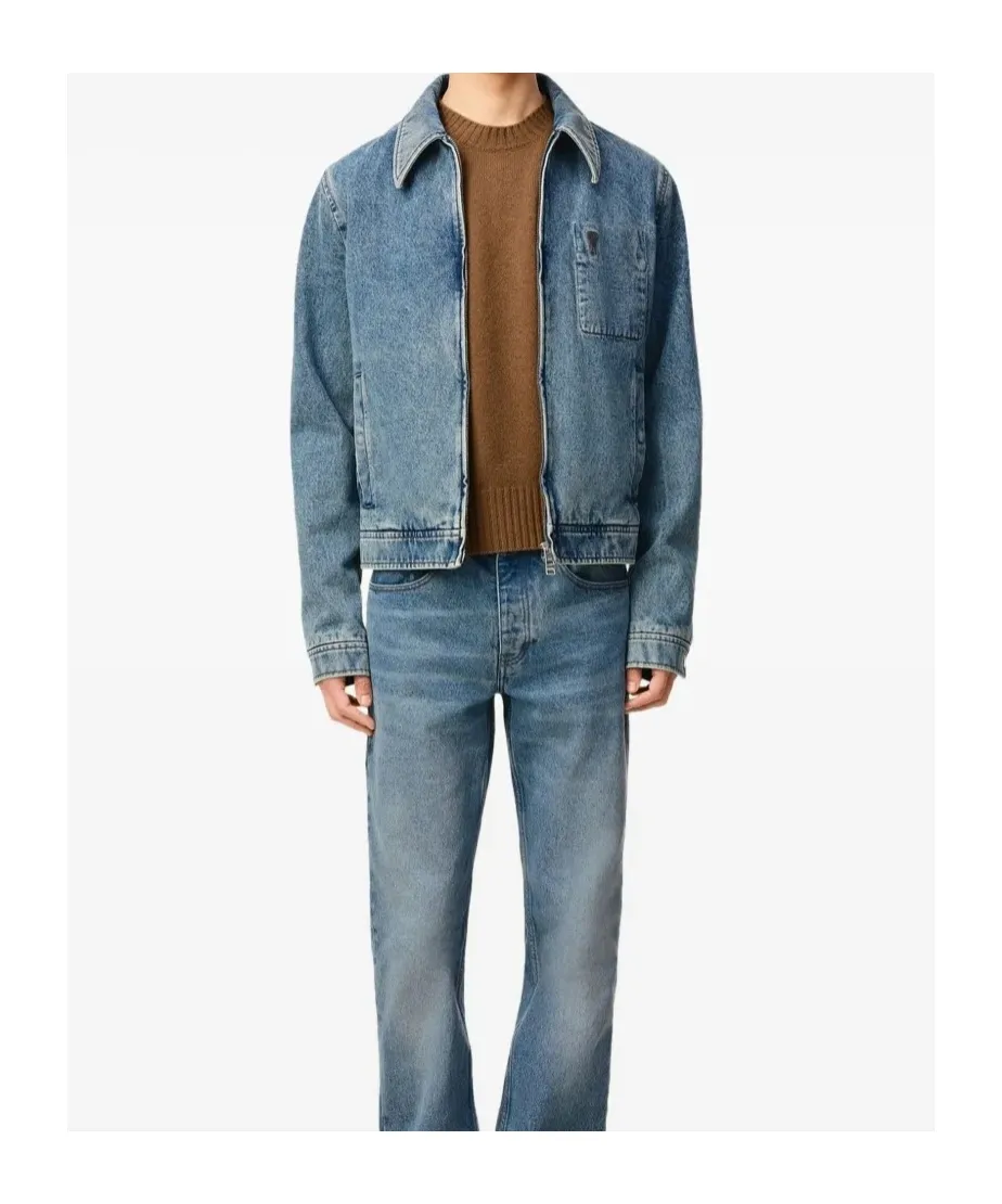 Ami Paris Logo Embroidered Zipped Denim Jacket