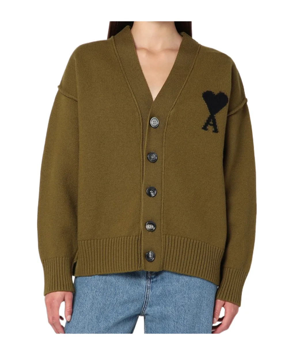 Ami Paris Ami De Coeur V-Neck Cardigan