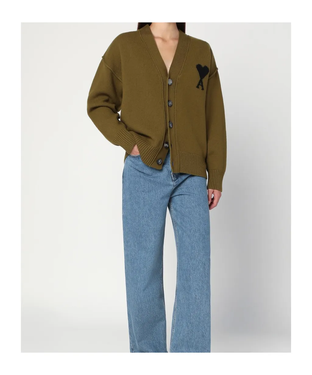 Ami Paris Ami De Coeur V-Neck Cardigan
