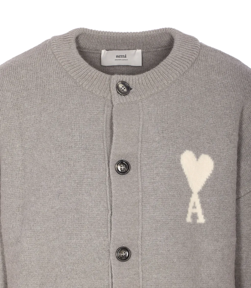 Ami Paris Logo Intarsia Knitted Cardigan