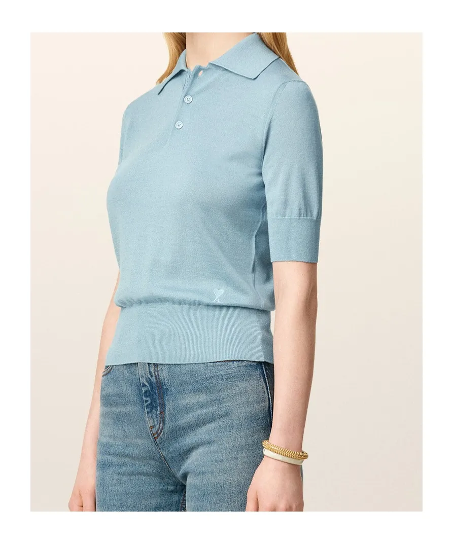 Three-Quarter Sleeve Wool Polo Shirt
