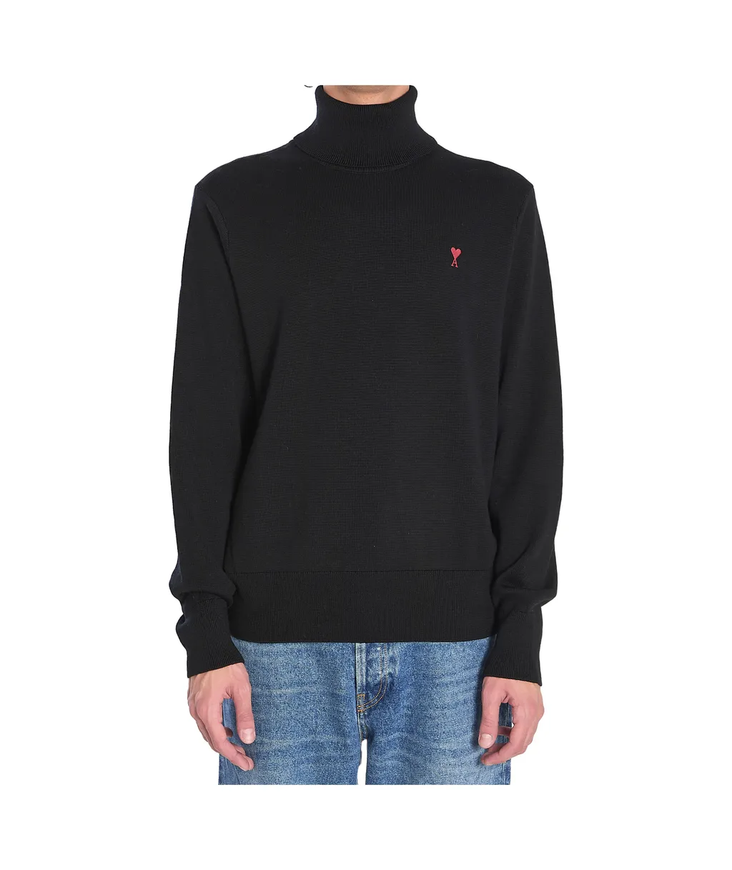 Ami Paris Ami De Coeur Turtleneck Logo Embroidered Jumper
