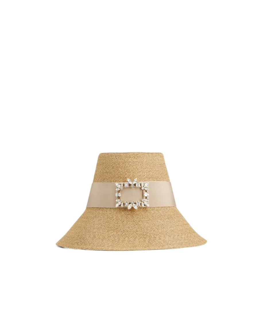 Roger Vivier Crystal Buckle Straw Hat