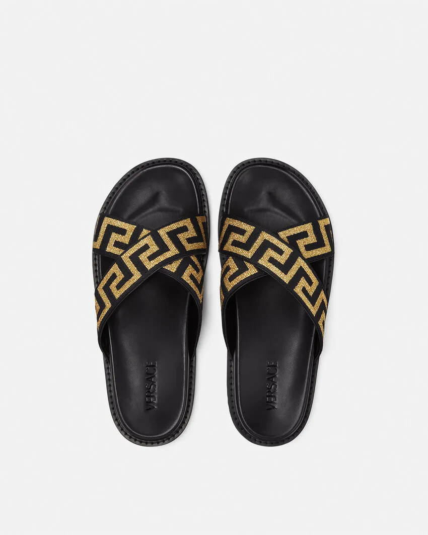 Versace Greca-Embellished Open-Toe Slides