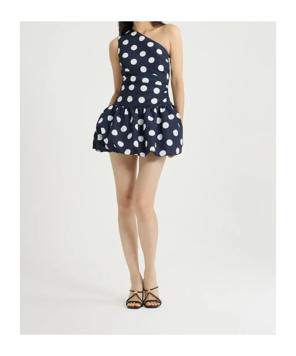 Patou One-Shoulder Polka Dot Dress