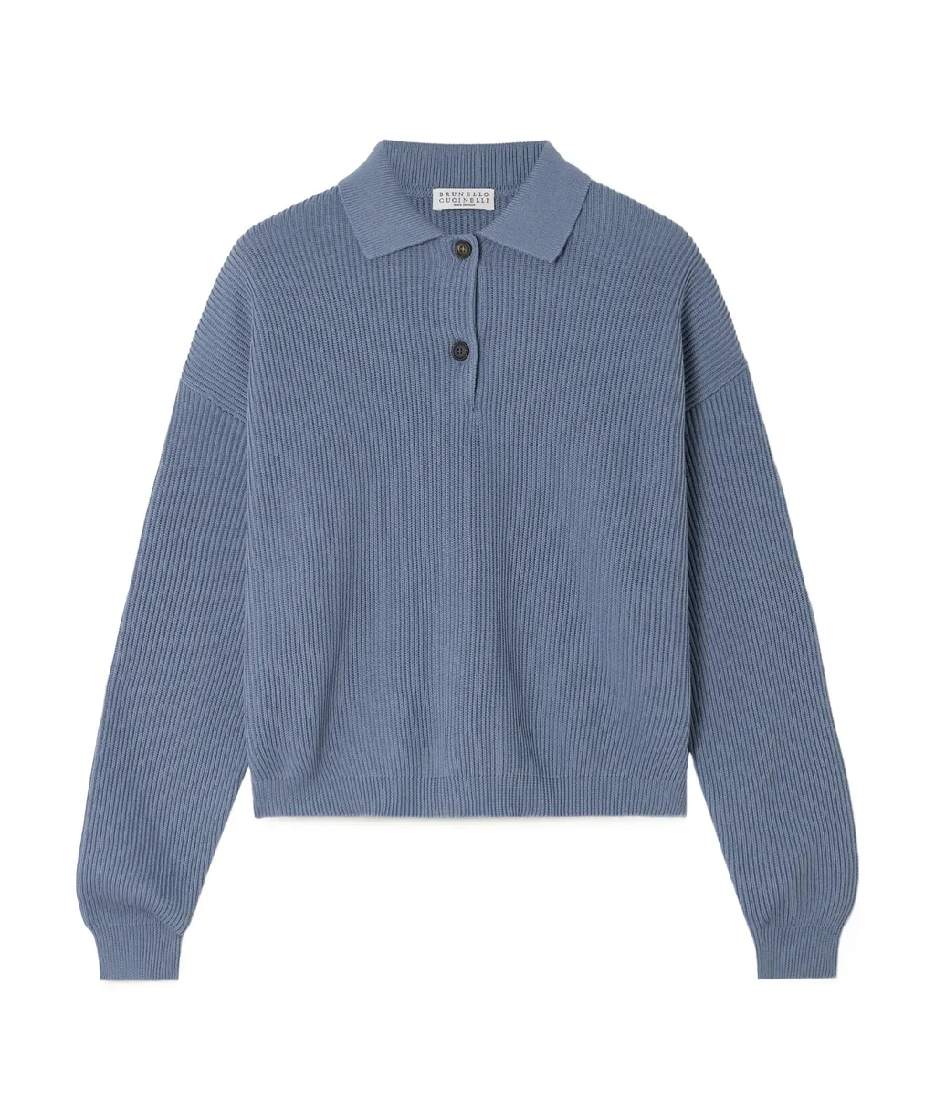 Brunello Cucinelli Embellished English Rib Knit Polo Shirt