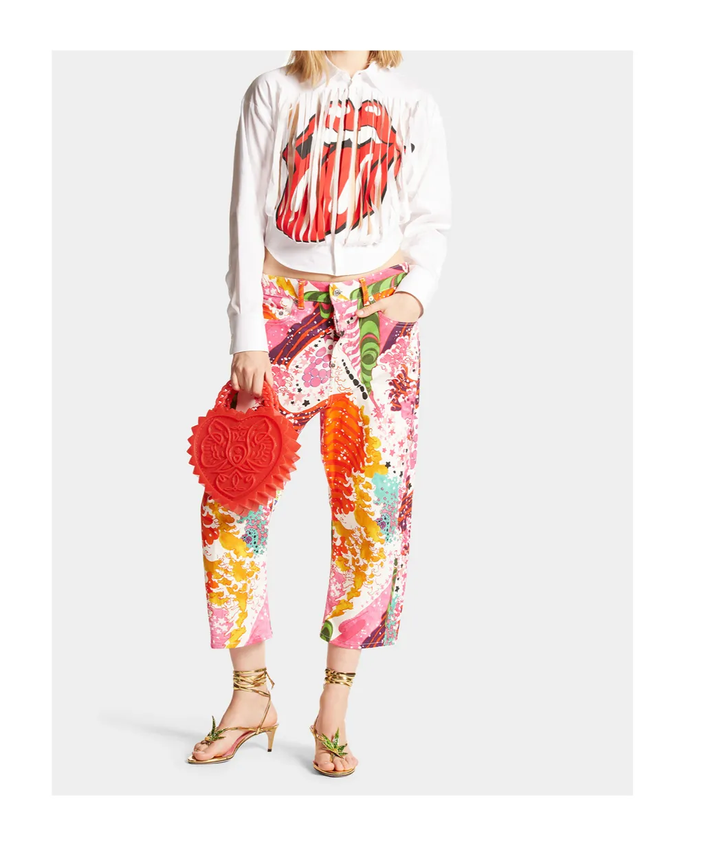 Graphic-Print Cropped Trousers