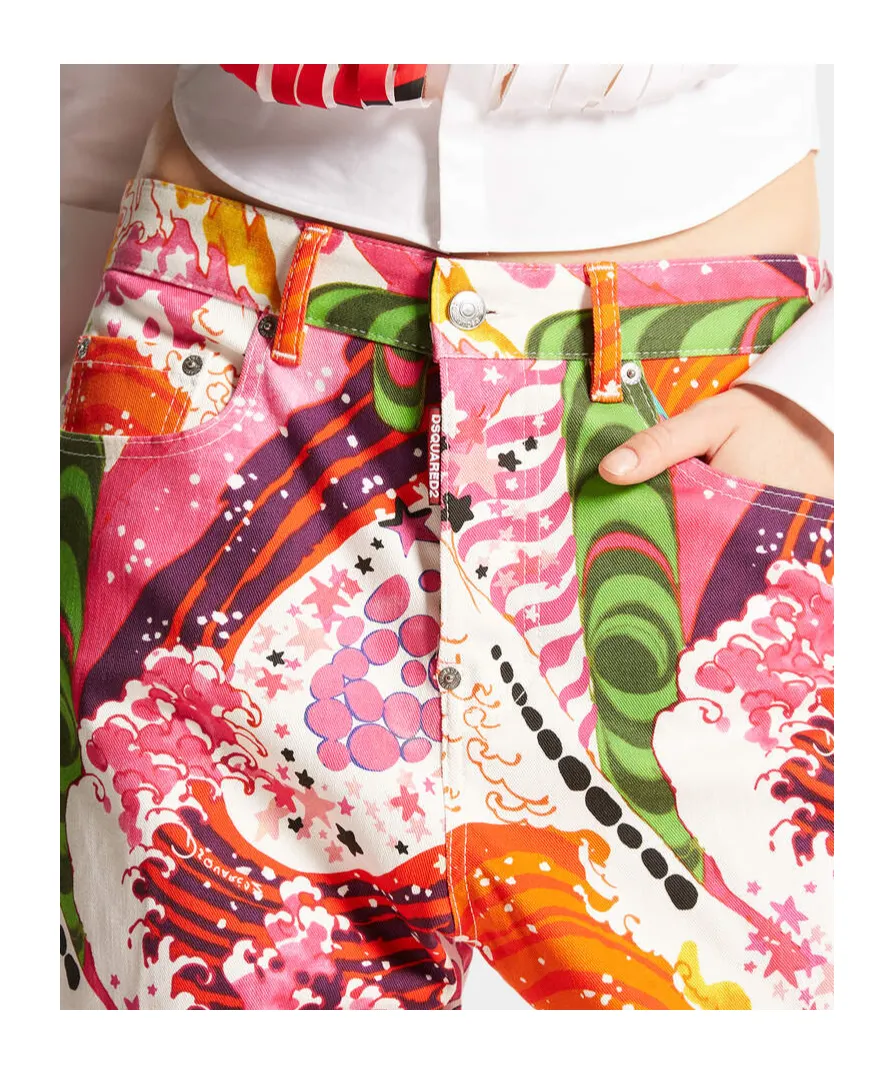 Graphic-Print Cropped Trousers