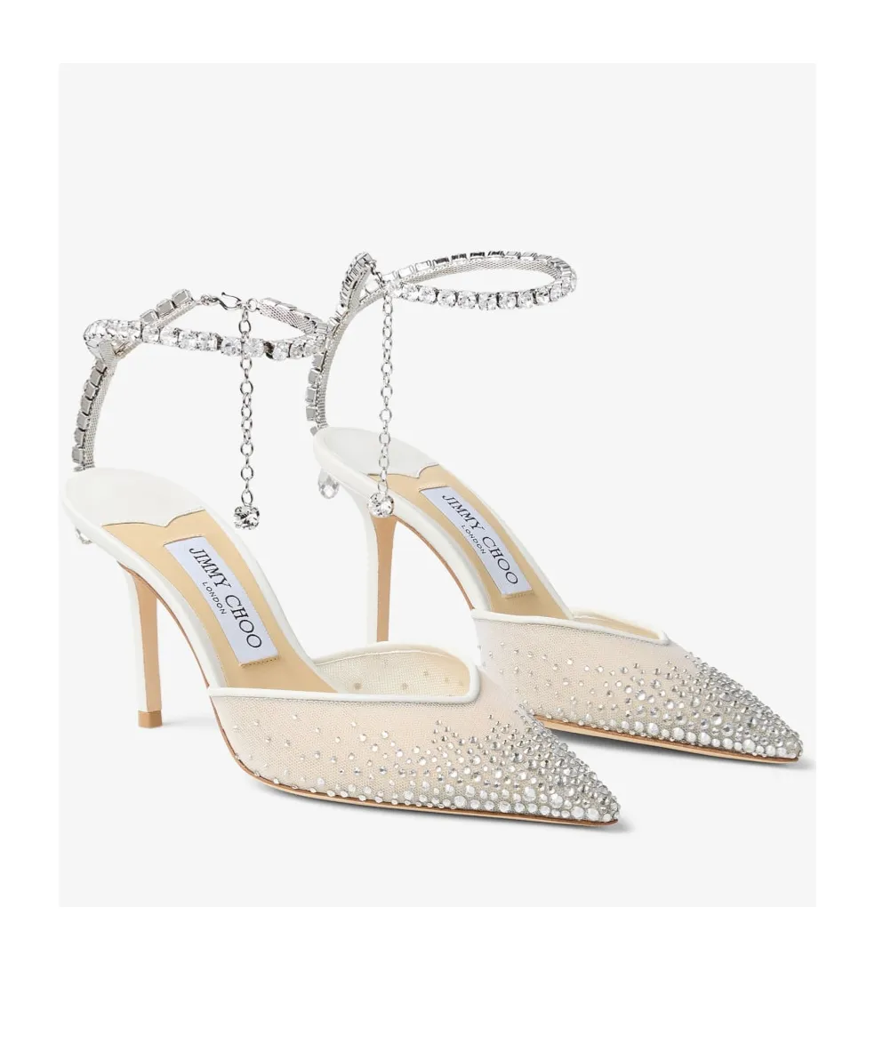 White Crystal Mesh Pumps