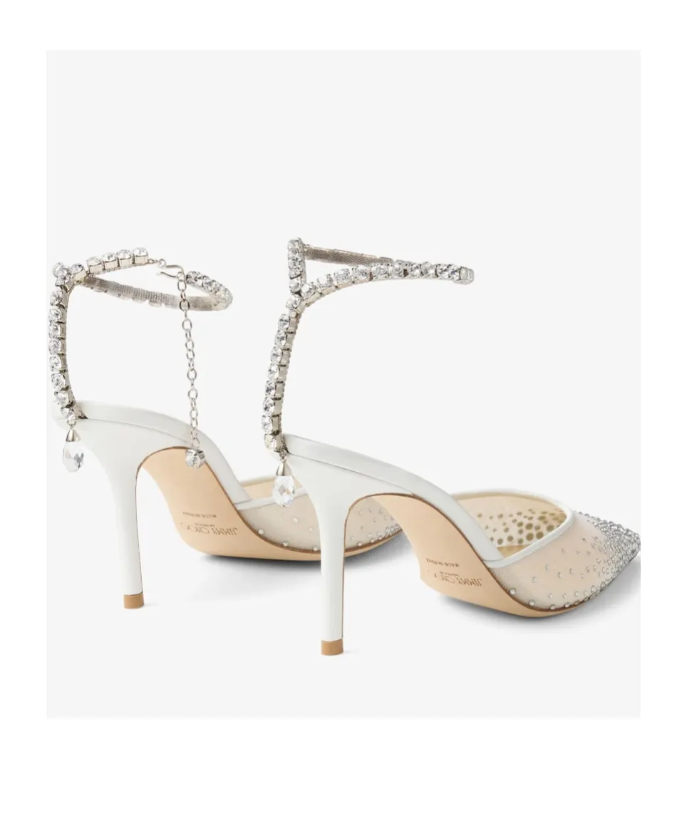 White Crystal Mesh Pumps