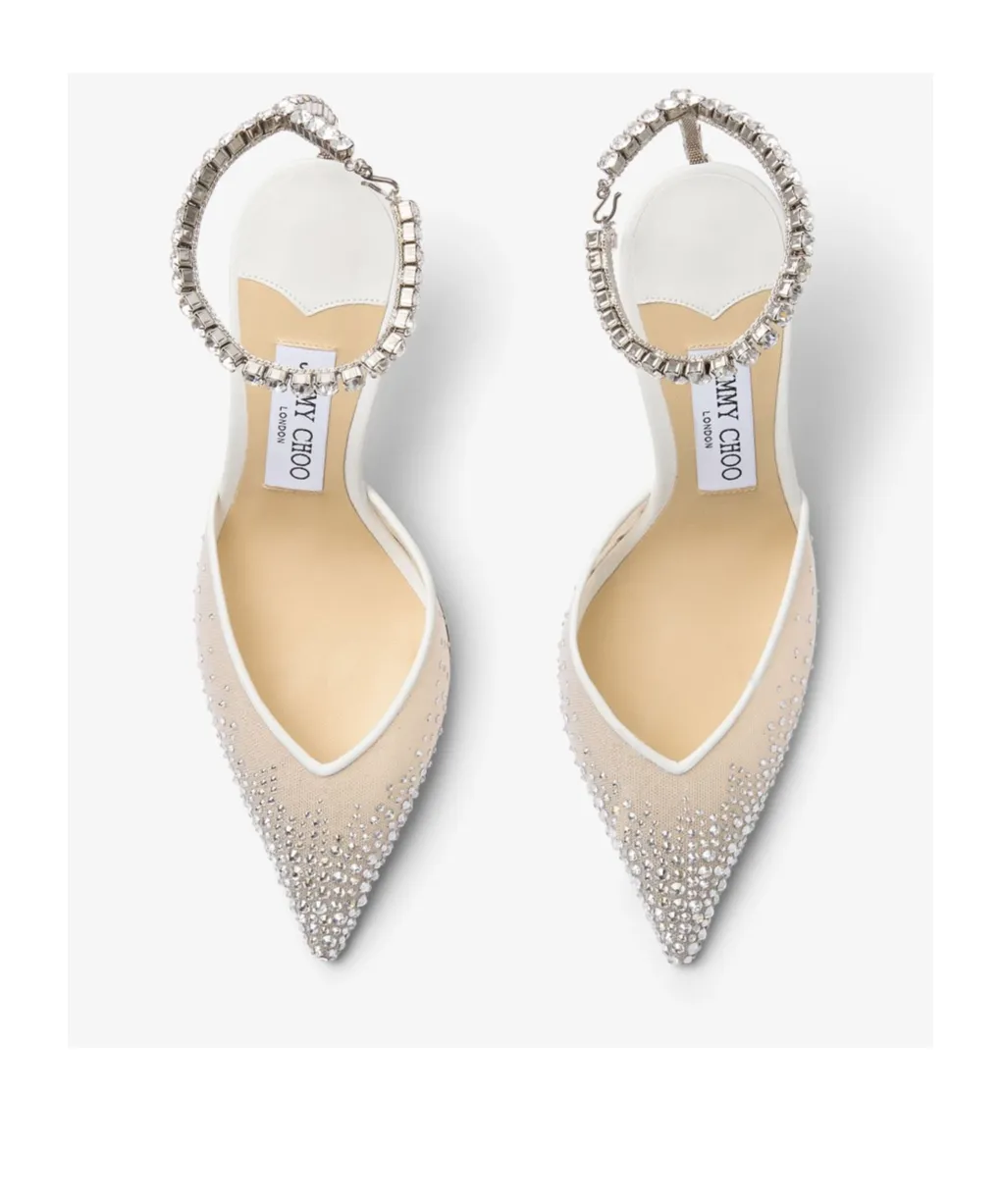 White Crystal Mesh Pumps