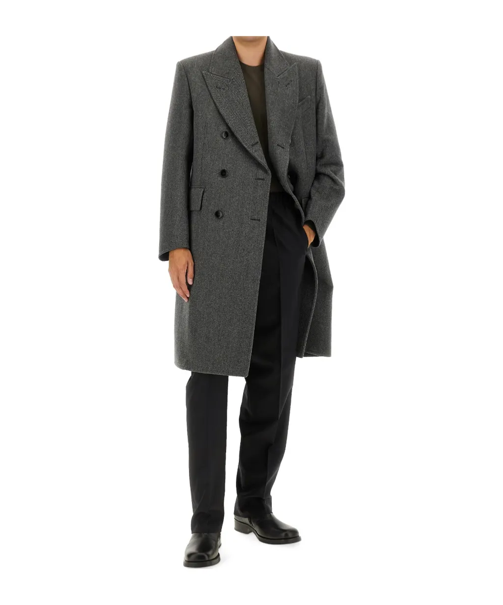 Herringbone Double-Breasted Coat